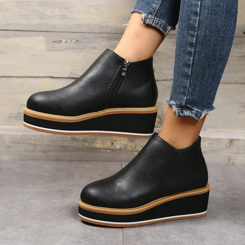 Damen - Stiefelette - Stylisch mit Reißverschluss und Plateau - Bequeme Mode-Schuhe