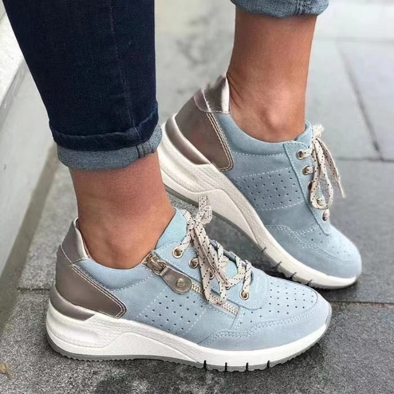 Damen - Schnür-Sneakers - Bequem für Outdoor-Aktivitäten - Sportliche Wanderschuhe mit Stil