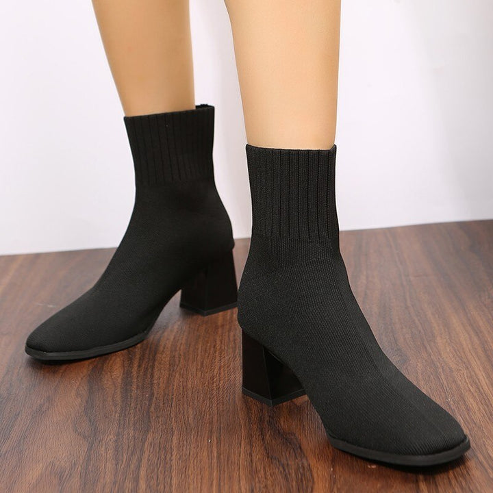 Damen - Stretch-Ankle Boots - Bequeme Slip-On Stiefel mit quadratischer Spitze - Stylische Schuhe für jeden Anlass