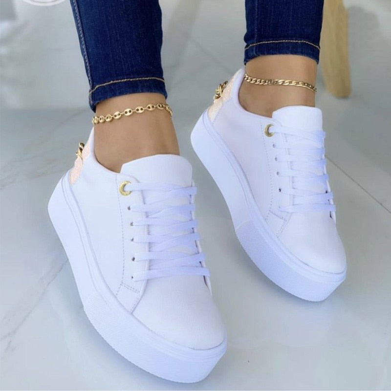 Damen - Niedrige Schnürschuhe - Bequeme Leder-Sneaker - Modischer Stil für Alltag und Freizeit