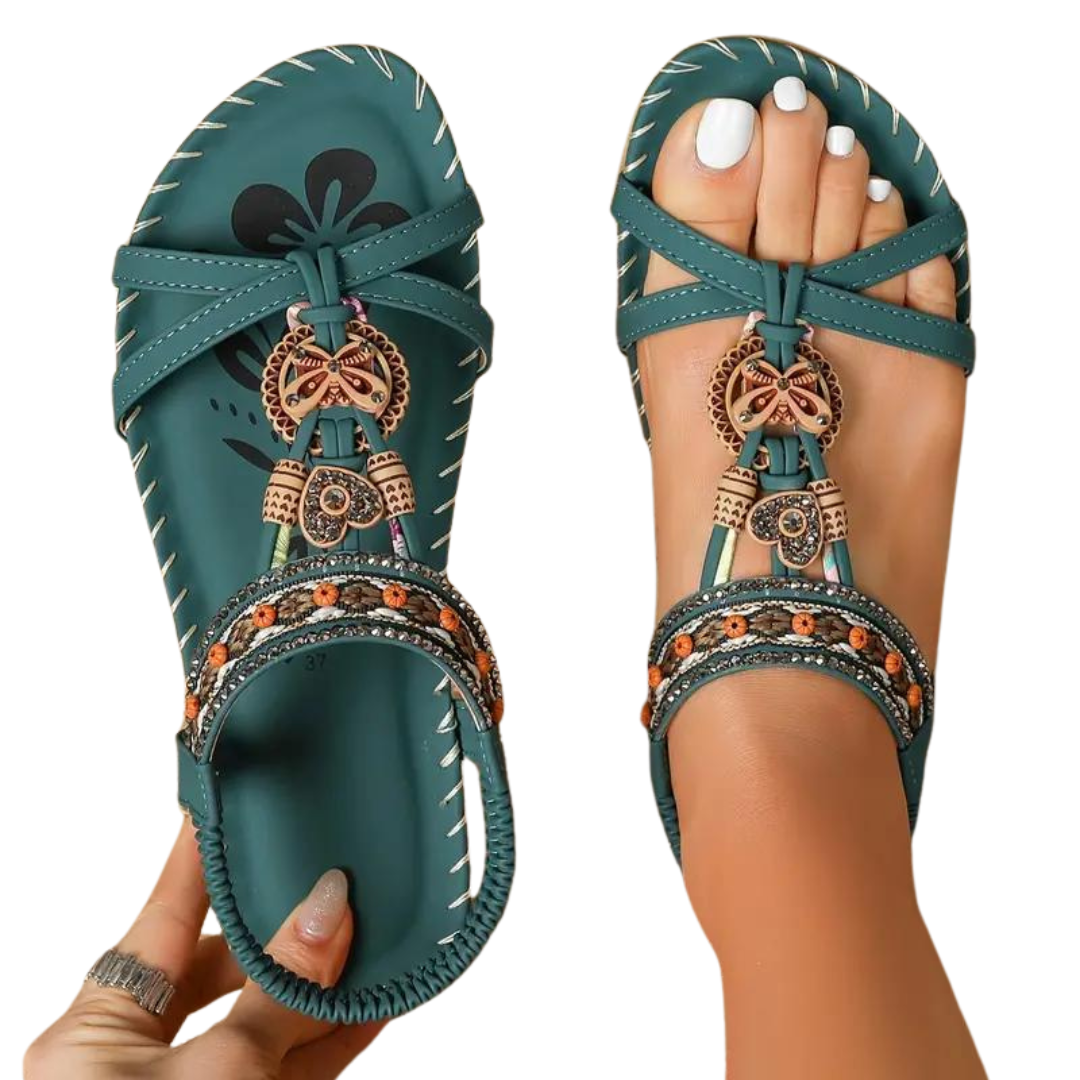 Flache Sandalen - Boho - Strass Schmetterling