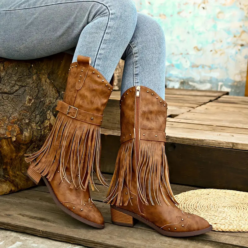 Damen - Cowboylaarzen - Robuuste stijl met dikke hak - Duurzame leren laarzen voor elke gelegenheid