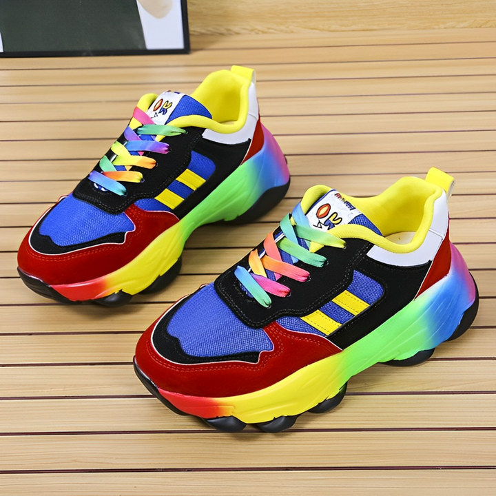 Damen Turnschuhe - Bunte Klobige Sneakers im Multicolor Design - Bequeme und Stilvolle Sportschuhe für Frauen