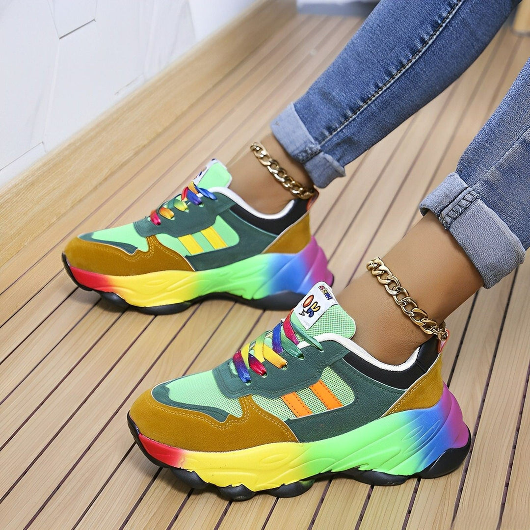 Damen Turnschuhe - Bunte Klobige Sneakers im Multicolor Design - Bequeme und Stilvolle Sportschuhe für Frauen