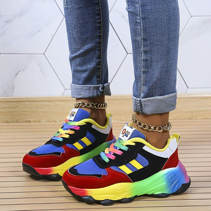 Damen Turnschuhe - Bunte Klobige Sneakers im Multicolor Design - Bequeme und Stilvolle Sportschuhe für Frauen