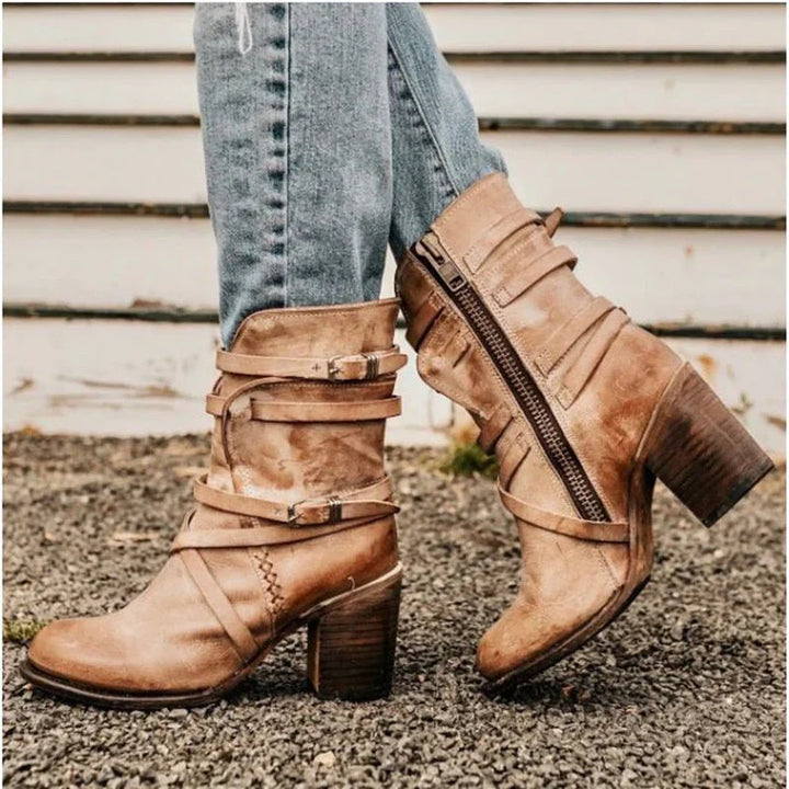 Damen - Vintage-Lederstiefel - Elegante Stiefel aus hochwertigem Leder - Klassischer Stil für jedes Outfit