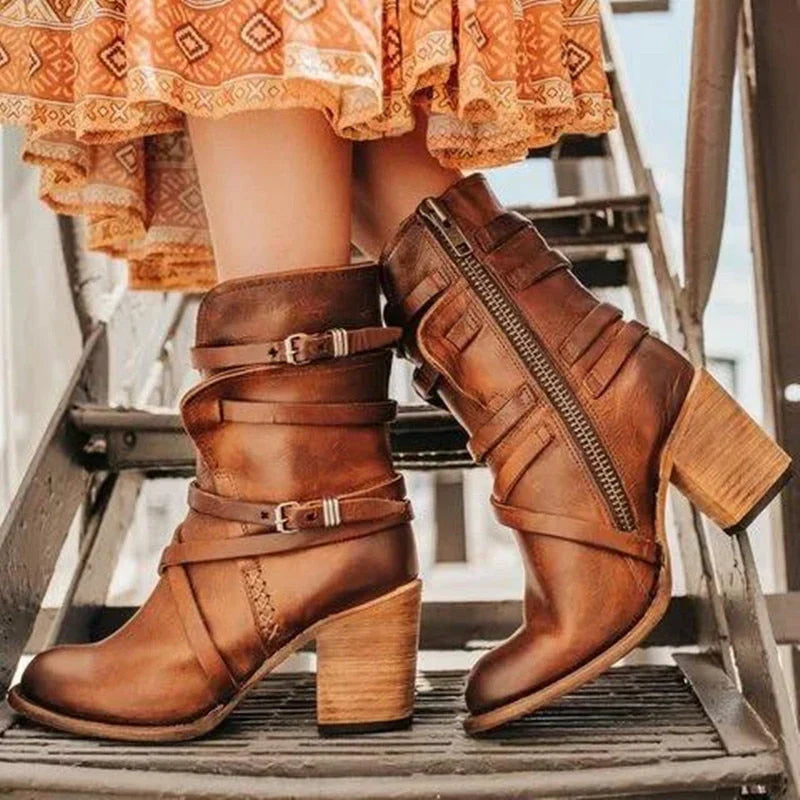 Damen - Vintage-Lederstiefel - Elegante Stiefel aus hochwertigem Leder - Klassischer Stil für jedes Outfit