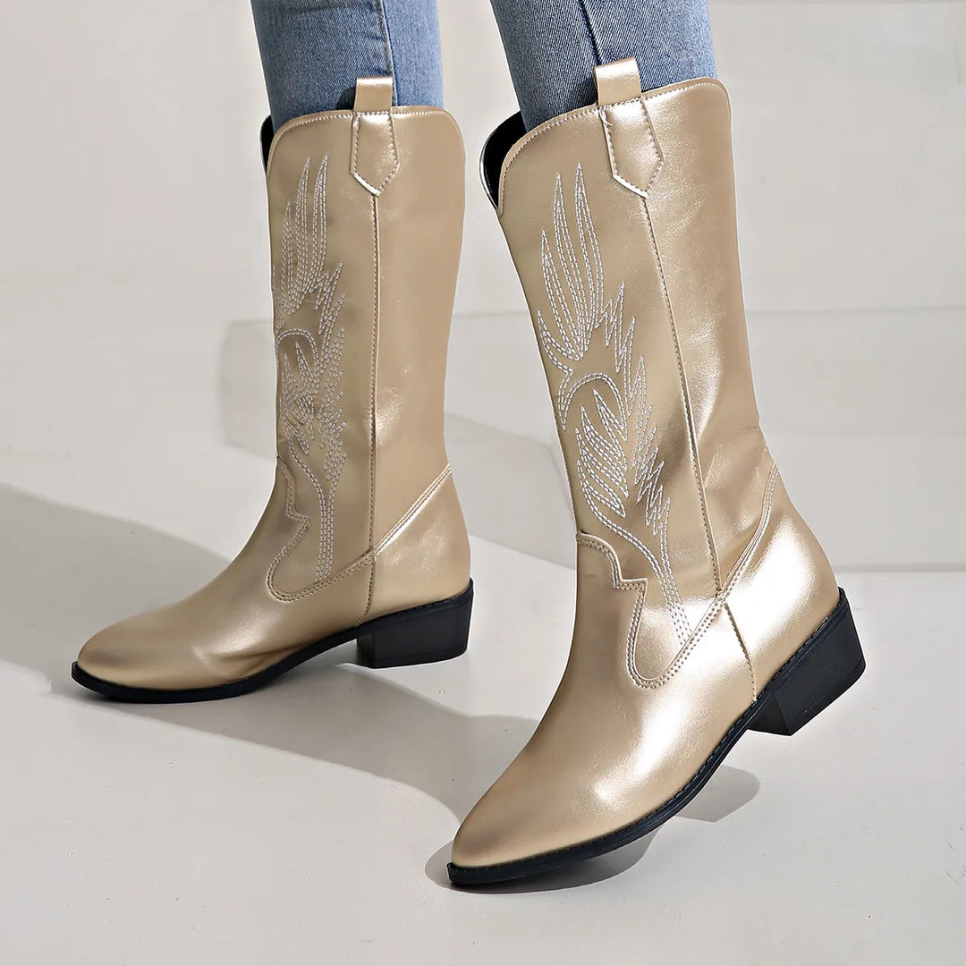 Damen - Cowboy-Stiefel - PU-Leder mit weichem Innenfutter - Bequeme und stylische Stiefel für jeden Anlass