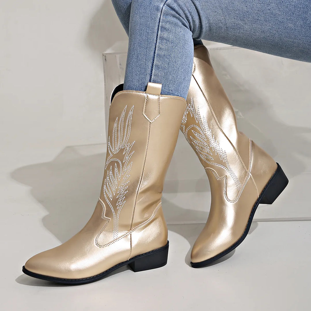 Damen - Cowboy-Stiefel - PU-Leder mit weichem Innenfutter - Bequeme und stylische Stiefel für jeden Anlass