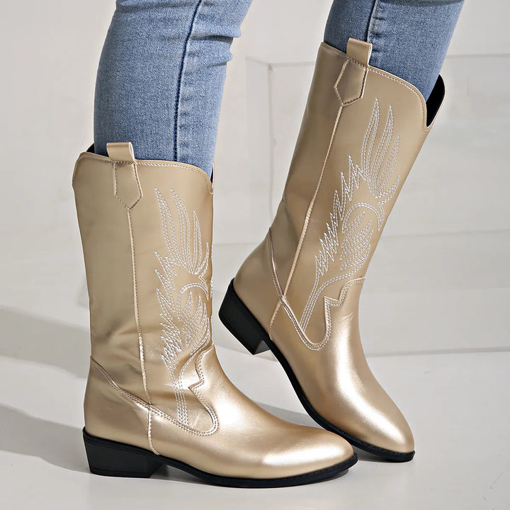 Damen - Cowboy-Stiefel - PU-Leder mit weichem Innenfutter - Bequeme und stylische Stiefel für jeden Anlass