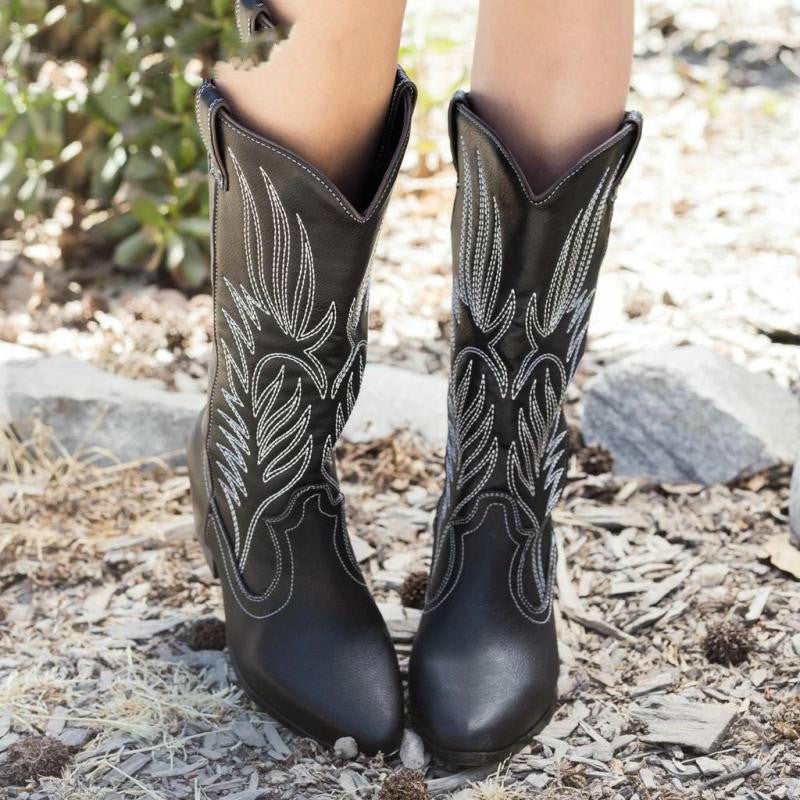 Damen - Stylische Cowboy-Stiefel - Bestickt - Spitze Zehe - Elegante Western-Schuhe für jedes Outfit