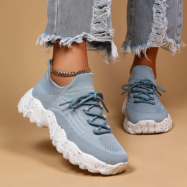 Damen - Hellblaue elastische Sockenschuhe - Bequeme Strick-Sneaker - Ideal für Freizeit und Alltag