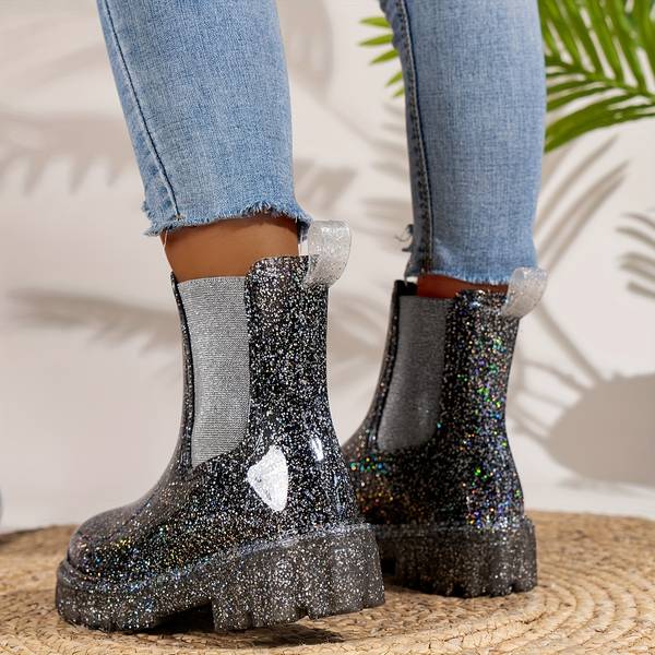 Damen - Funkelnde Plateaustiefel - Glitzerndes Design - Stilvolle Schuhe für jedes Outfit