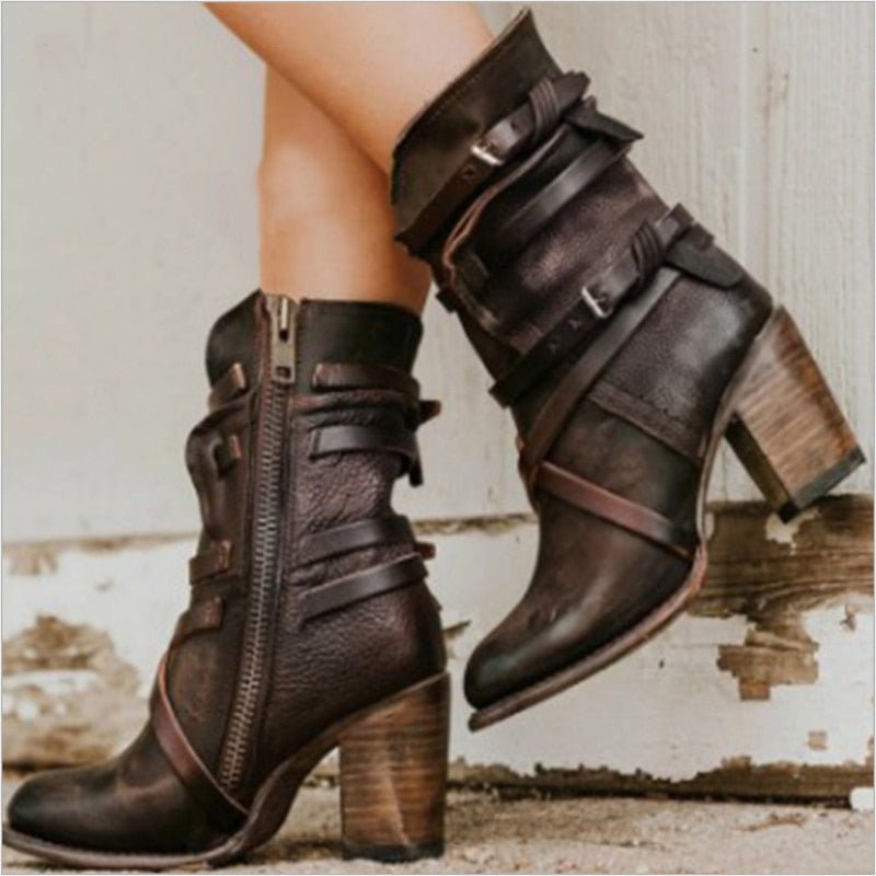 Damen - Lederstiefel - Stilvoller Retro-Look - Elegante Schnürstiefel aus hochwertigem Leder