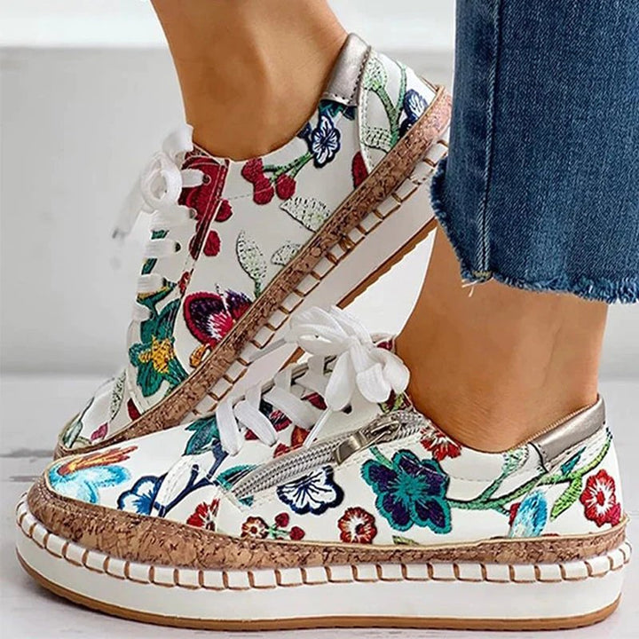 Damen - Sneaker - Bequeme Stoffschuhe mit floralem Design - Blumige Freizeitmode