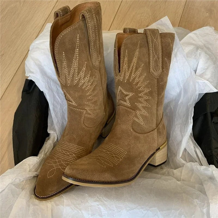 Damen - Westernstiefel - Besticktes Leder - Stylische Cowboystiefel für einen trendigen Look