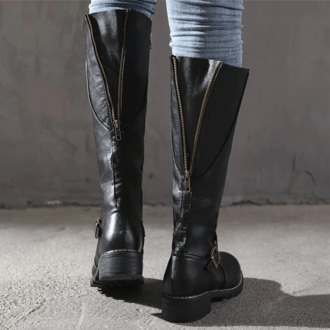 Damen - Stiefel - Hohe Stiefel mit Reißverschluss - Stylisch und Bequem - Perfekte Begleiter für jeden Anlass